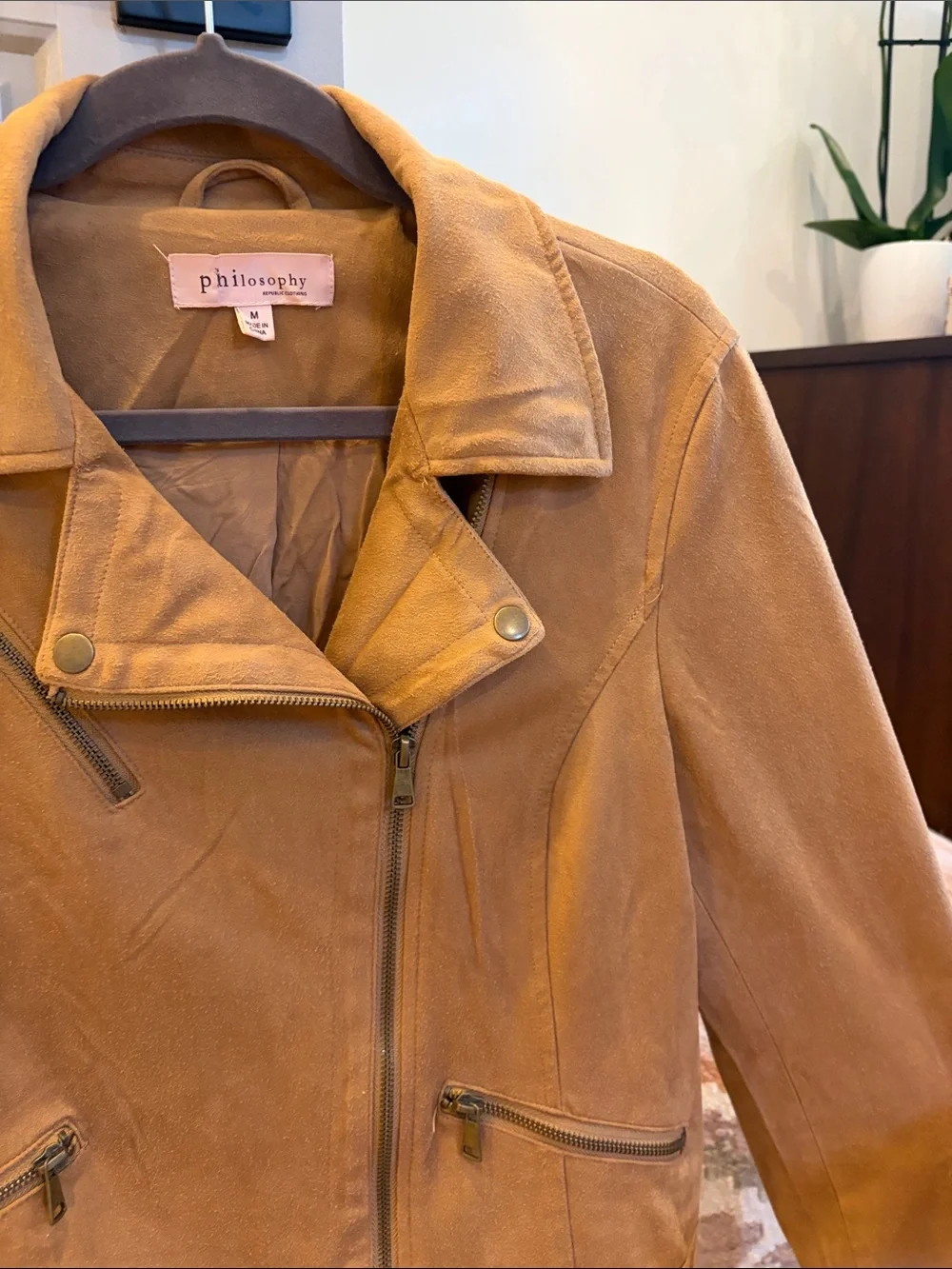 Philosophy Camel Suede Moto Jacket